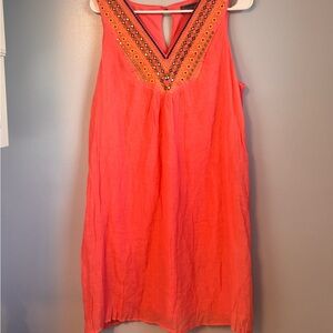 Luxology Coral Sleeveless Dress with V-Neck Detail